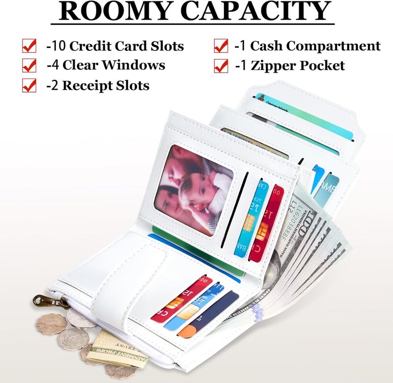 Airkit Small Wallet Women RFID Blocking Leather Bifold Compact Card Holder Wallet for Women with Zipper Coin Pocket 4 ID Window - Image 4